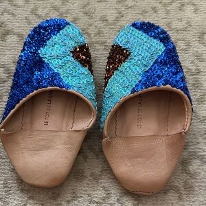 Pink Chicken Blue and Brown Sequin Kids Slippers